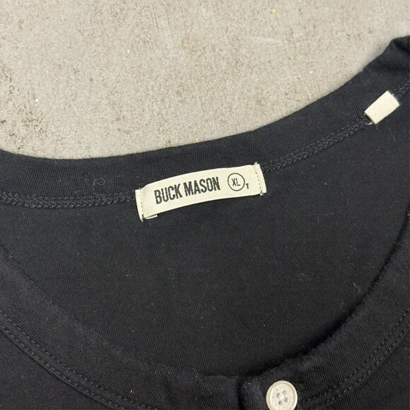 Buck Mason T-Shirt Henley Short Sleeve Stretch Cotton Black XL - Picture 4 of 8